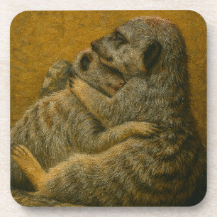Meerkat Embrace – Heartfelt Wildlife Art Print Coaster