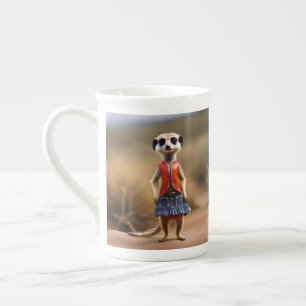 Meerkat Female Teenager In Skirt And Jacket, Bone China Mug