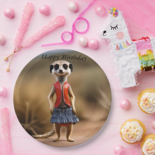 Meerkat Female Teenager In Skirt And Jacket, Paper Plate