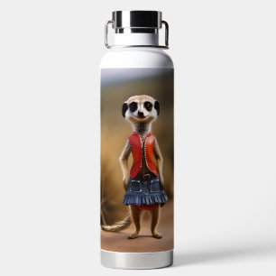 Meerkat Female Teenager In Skirt And Jacket, Water Bottle