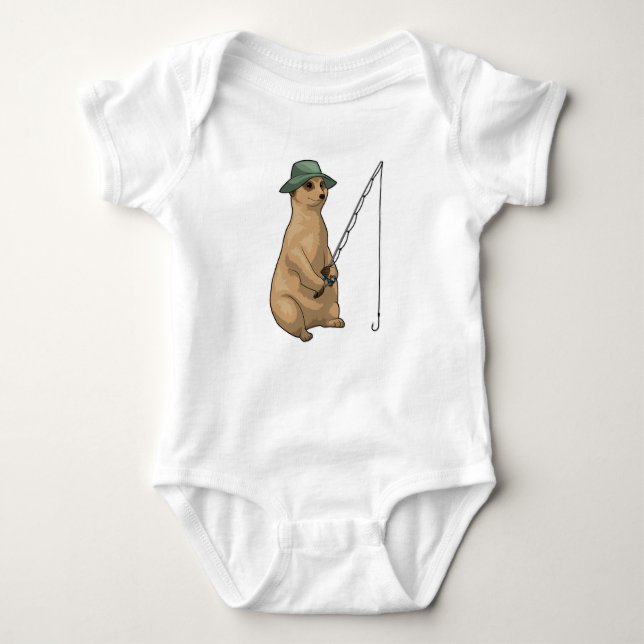 Meerkat Fishing Fisher Fishing rod Baby Bodysuit (Front)