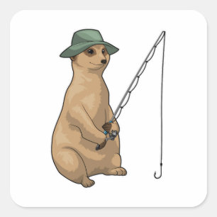 Meerkat Fishing Fisher Fishing rod Square Sticker