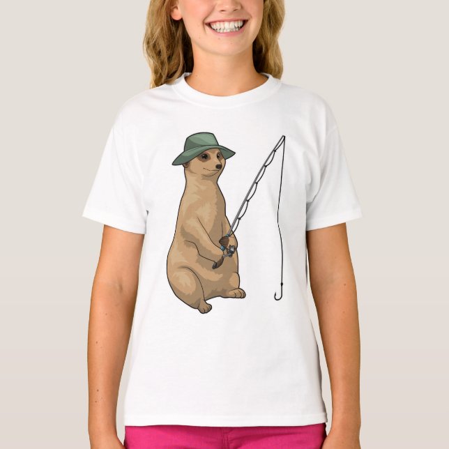 Meerkat Fishing Fisher Fishing rod T-Shirt (Front)