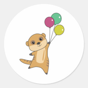 Meerkat Flies With Balloons Cute Animals For Baby Classic Round Sticker