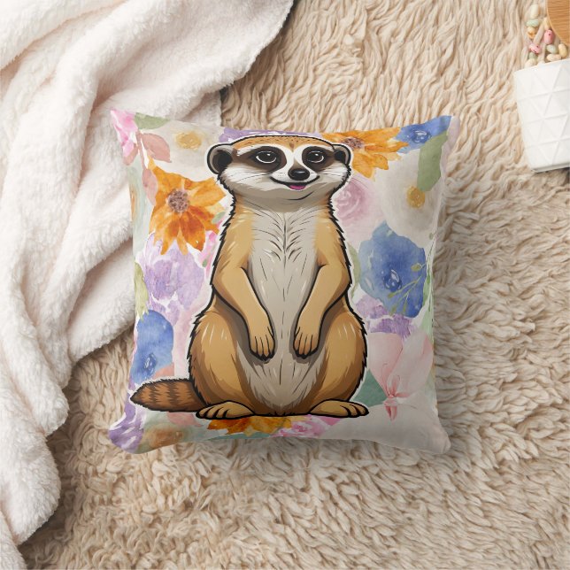 Meerkat Floral background Cushion (Blanket)