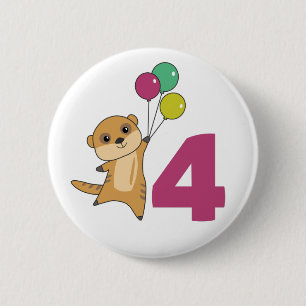 Meerkat Fourth Birthday Balloons Kids Button