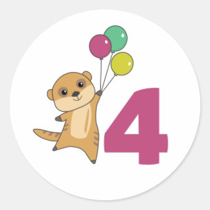 Meerkat Fourth Birthday Balloons Kids Classic Roun Round Sticker