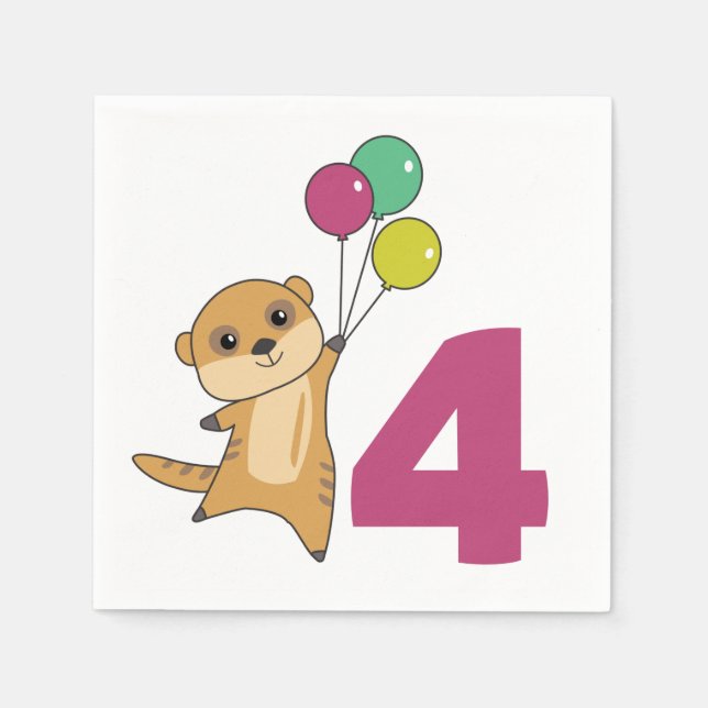 Meerkat Fourth Birthday Balloons Kids Napkins (Front)