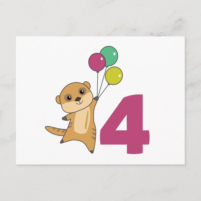 Meerkat Fourth Birthday Balloons Kids Postcard (Front)