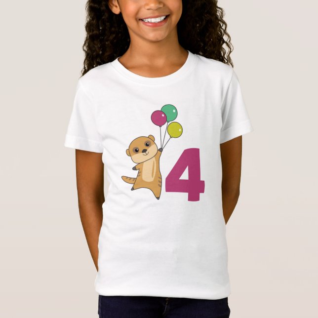 Meerkat Fourth Birthday Balloons Kids T-Shirt (Front)