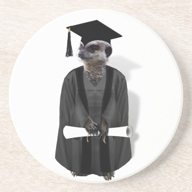 Meerkat Graduate W/Grey Gown & Black Sash Coaster (Front)