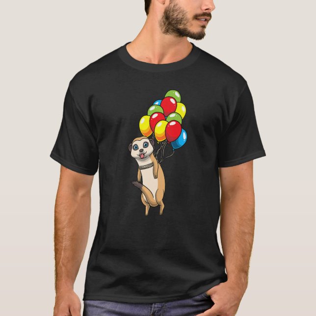 Meerkat Hanging On Balloons Suricate African Anima T-Shirt (Front)