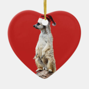 Meerkat in a Santa Hat Ceramic Tree Decoration