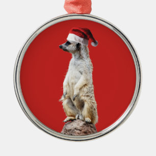 Meerkat in a Santa Hat Metal Tree Decoration