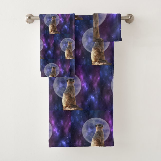 Meerkat In Front Of Full Moon, Bath Towel Set (Insitu)