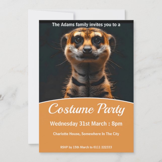 Meerkat In Tiger Disguise Costume Party Invitation (Front)