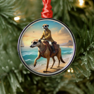 Meerkat Jockey On A Meerkat Horse, Metal Tree Decoration