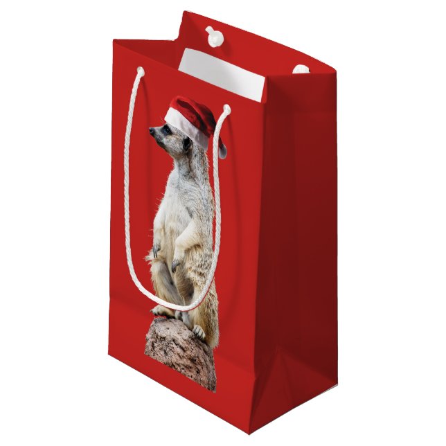 MeerKat Merry Christmas Small Gift Bag (Front Angled)