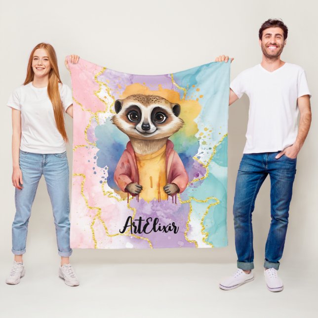 Meerkat Modern Glitter Pastel Print Fleece Blanket (In Situ)