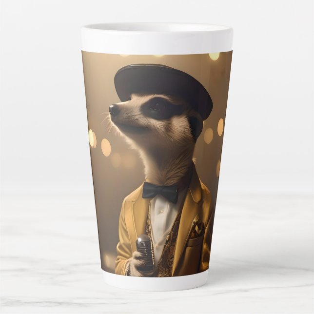 "Meerkat Moonlight: A Crooner’s Serenade"  Latte Mug (Front)