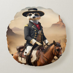 Meerkat On A Horse: Could Be The Lone Stranger Round Cushion