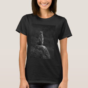 Meerkat On A Rock Nature Lovers Black And White Ve T-Shirt