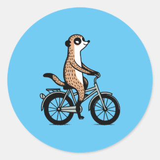 Meerkat on bike classic round sticker