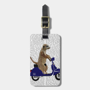 Meerkat on Dark Blue Moped Luggage Tag