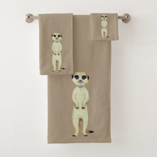 Meerkat on Lucky Beige Bath Towel Set
