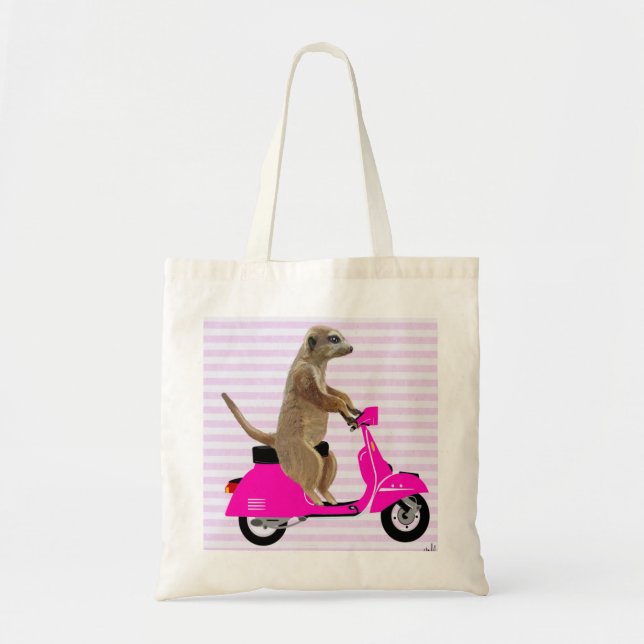 Meerkat on Pink Moped 2 Tote Bag (Front)