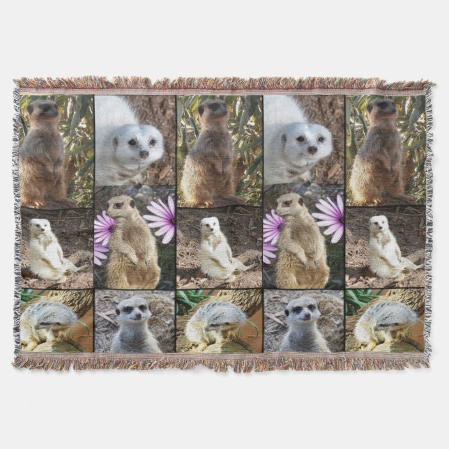 Meerkat Photo Collage Woven Throw Blanket (Front)