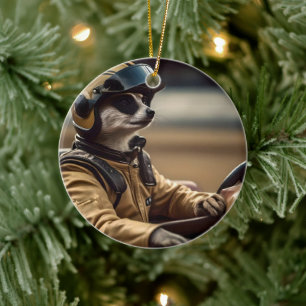 Meerkat Professional Racing Car Driver, Ceramic Tree Decoration