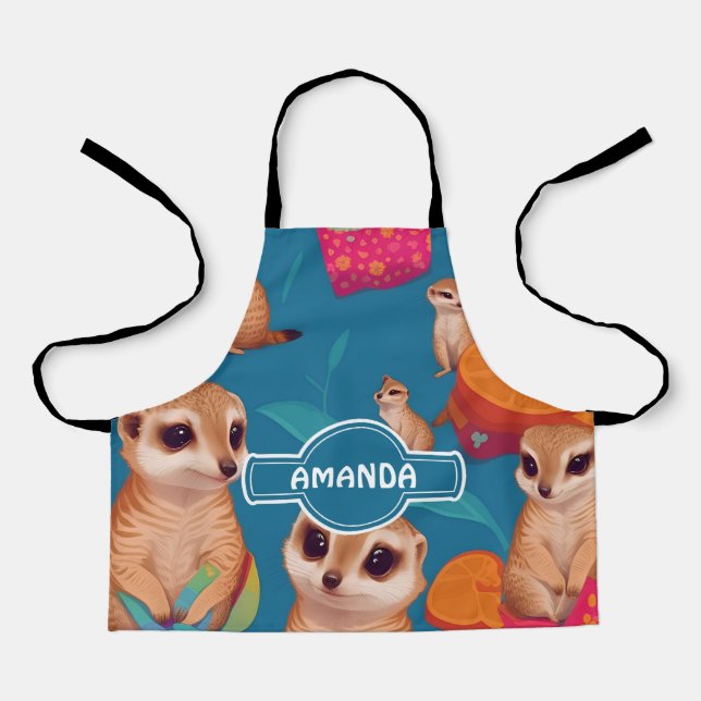 Meerkat Rainbow Colourful Personalised Pattern Apron (Front)