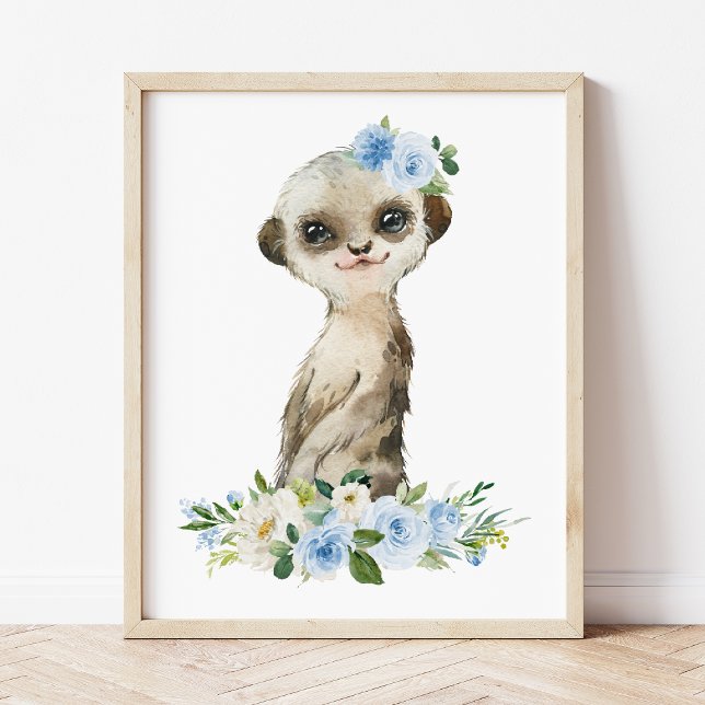 Meerkat, Safari, Jungle, Blue Flowers, Boy Nursery Poster (Creator Uploaded)