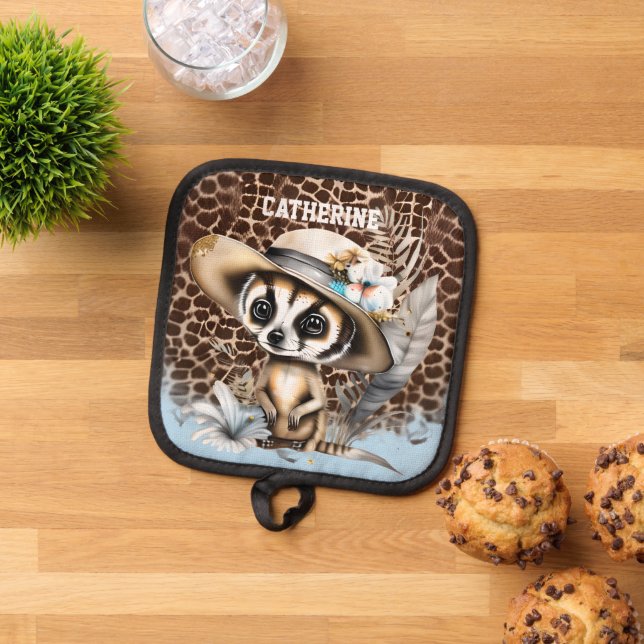 Meerkat safari jungle wild animal zoo skin pattern pot holder (Top Down)