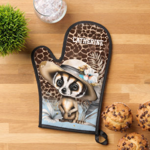 Meerkat safari jungle zoo animal skin print NAME Oven Mitt