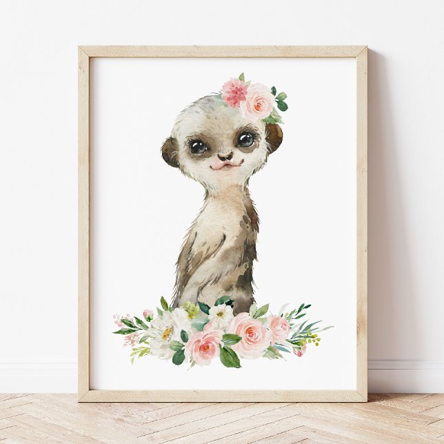 Meerkat, Safari, Pink Flowers, Girl Nursery Photo Print (Creator Uploaded)