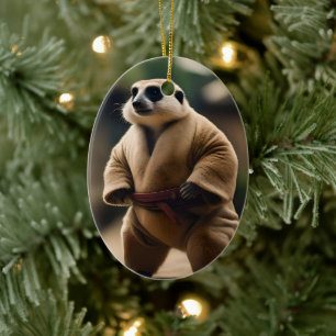 Meerkat Sumo Wrestler, Ceramic Tree Decoration