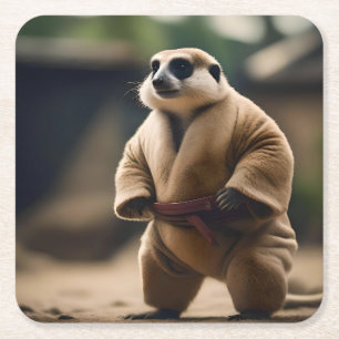 Meerkat Sumo Wrestler, Square Paper Coaster