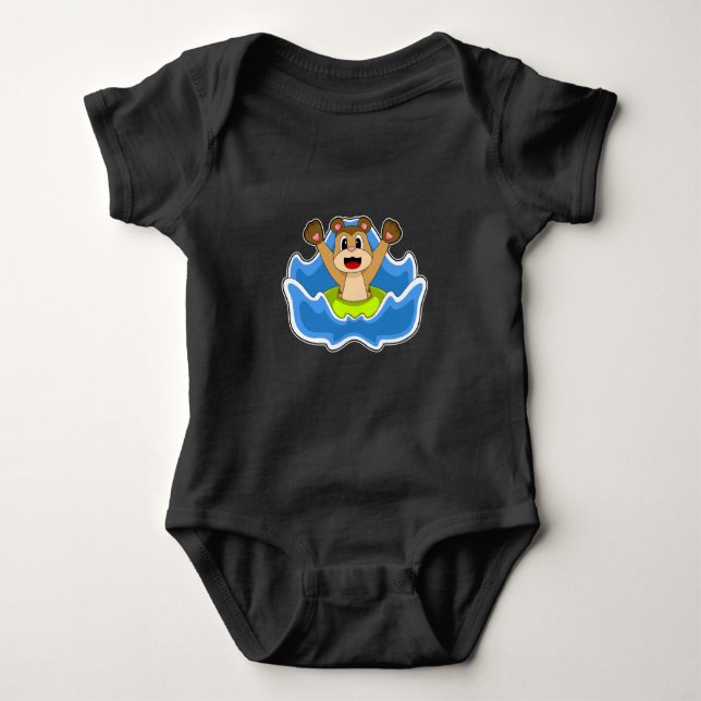 Meerkat Swimming Lifebuoy Baby Bodysuit (Front)