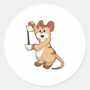 Meerkat with Coffee pot & Coffee.PNG Classic Round Sticker