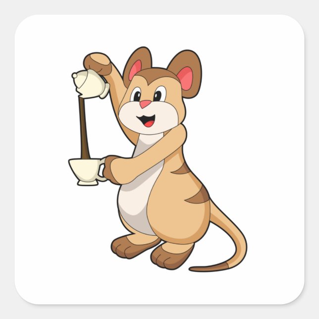 Meerkat with Coffee pot & Coffee.PNG Square Sticker (Front)