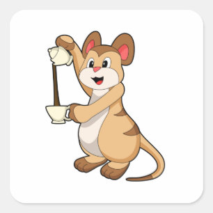 Meerkat with Coffee pot & Coffee.PNG Square Sticker