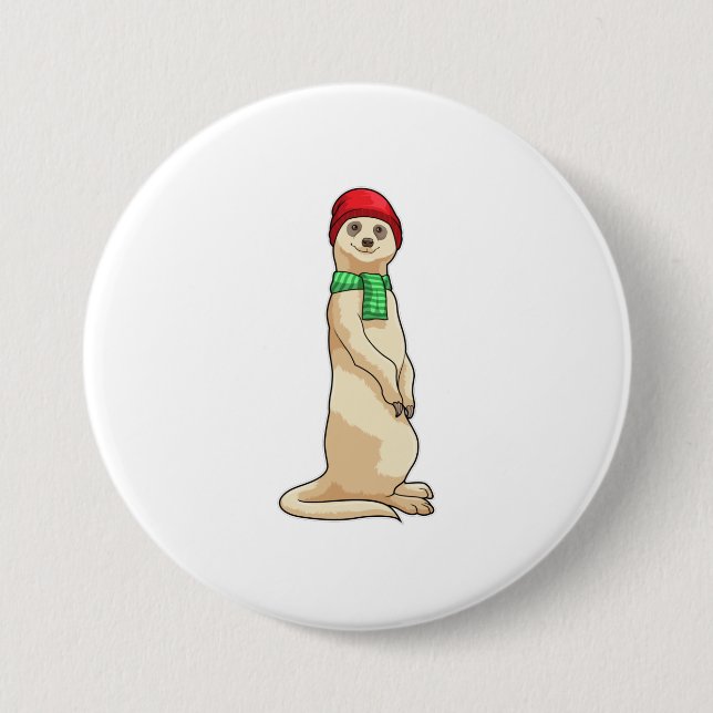 Meerkat with Hat and Scarf 7.5 Cm Round Badge (Front)
