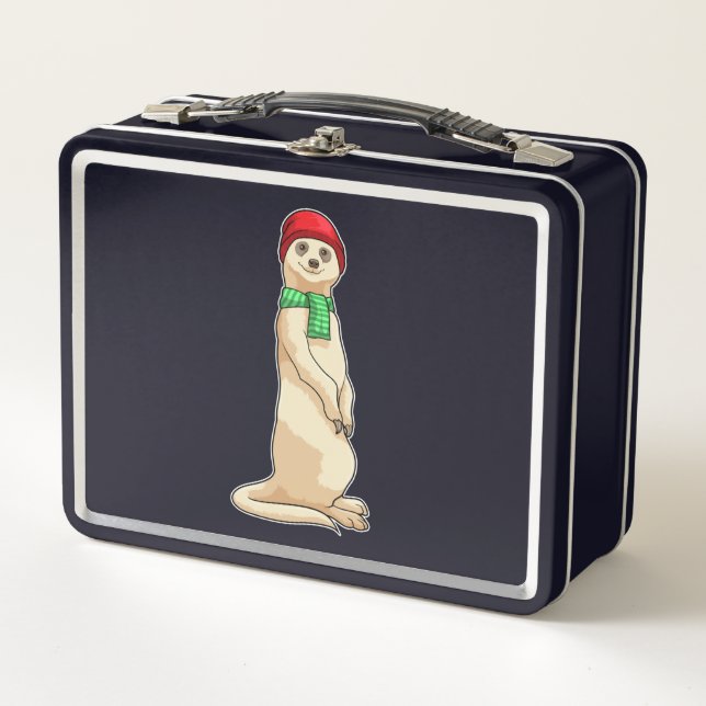 Meerkat with Hat and Scarf Metal Lunch Box (Front)