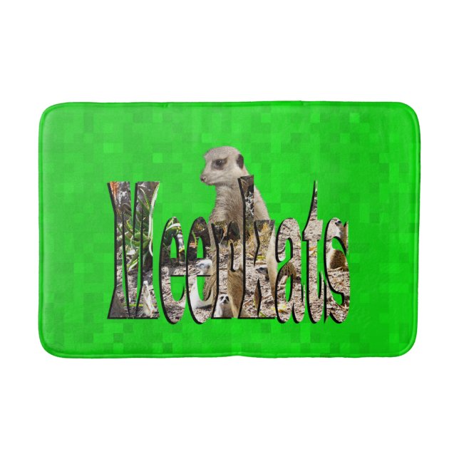 Meerkat With Meerkats Logo On Green, Memory Foam Bath Mat (Front)