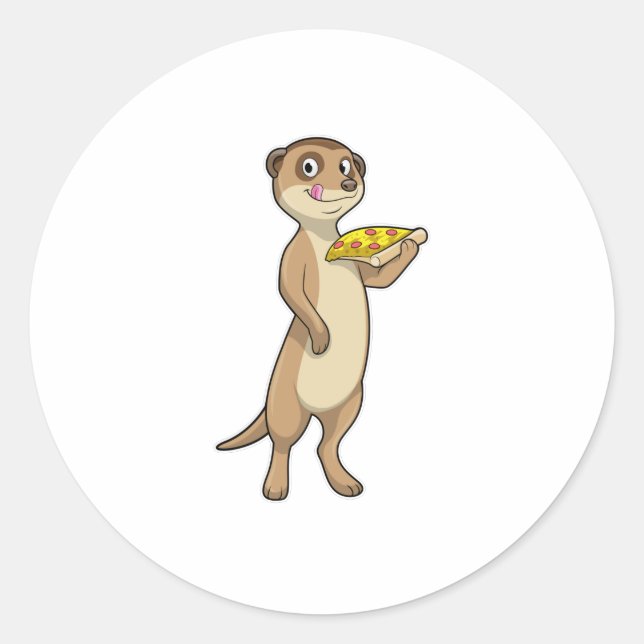 Meerkat with Pizza Classic Round Sticker (Front)