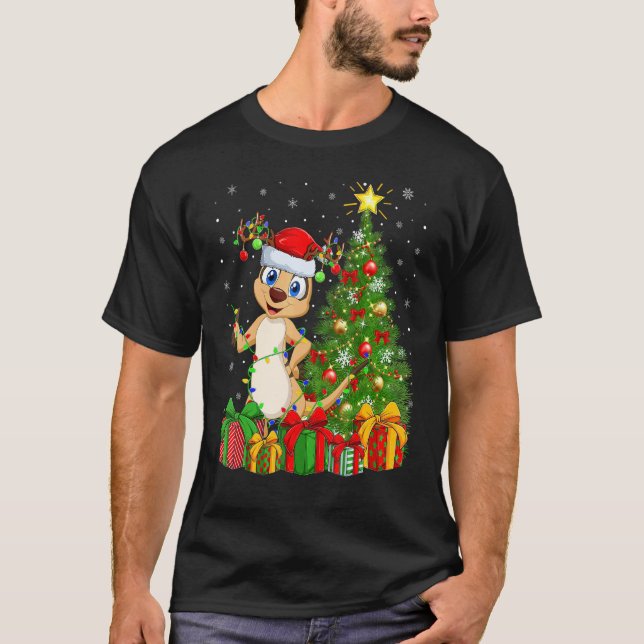 Meerkat   Xmas Holiday Santa Meerkat Christmas Tre T-Shirt (Front)