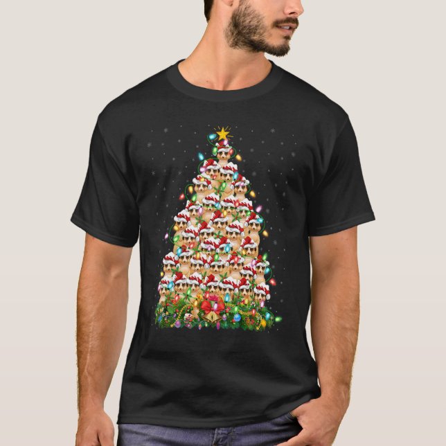 Meerkat   Xmas Lights Santa Meerkat Christmas Tree T-Shirt (Front)