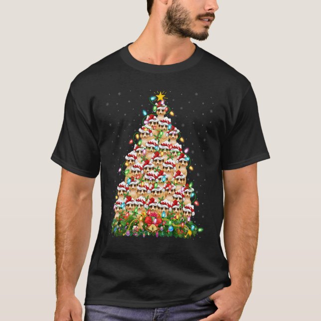 Meerkat   Xmas Lights Santa Meerkat Christmas Tree T-Shirt (Front)